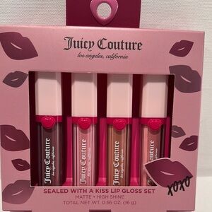 Juicy Couture Sealed with a Kiss Lip Gloss Set of (4) high shine and Matte Lips.